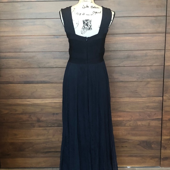 Bandage Waist V Neck Strap Floor Length Dress Blue - Picture 3 of 3